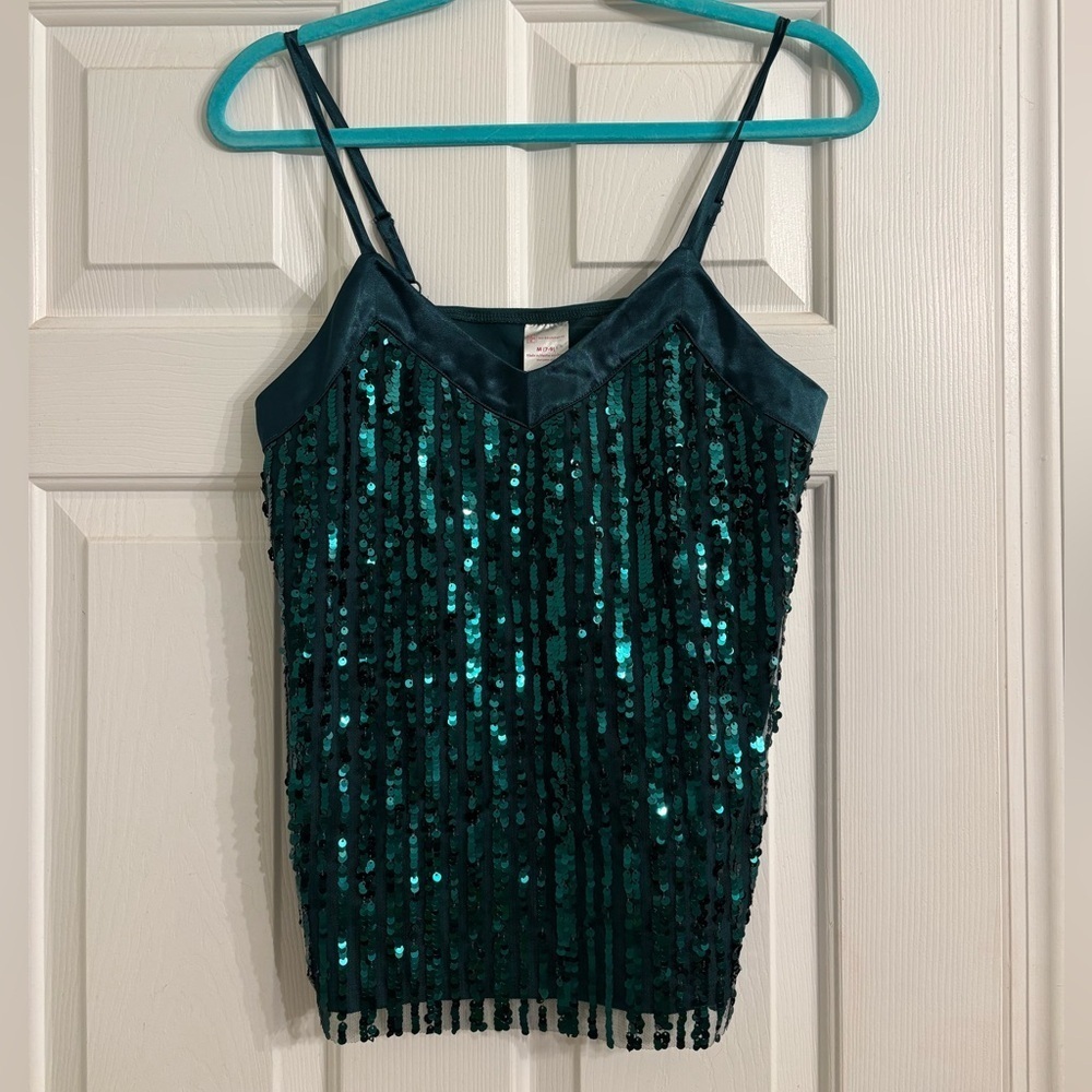 No Boundaries Teal Sequin V-Neck Top